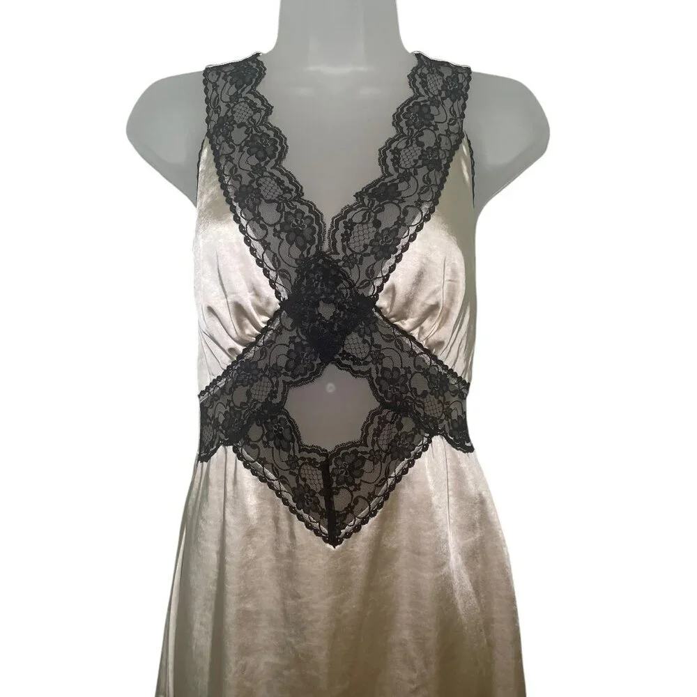 O.P.T. Athina Dress XS Ivory Slip Gown with Black Lace NWT
